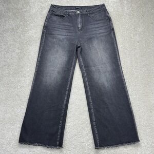 Flamingo Wide-Leg Jeans Womens L Gray Charcoal Wash High Rise Stretch Denim